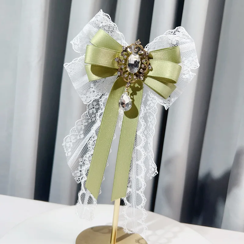 

New Korean Version Lolita Lace Bow Luxurious Rhinestone Tie College Style Fashion Shirt Dress Accessories Handmade Jewelry Gifts