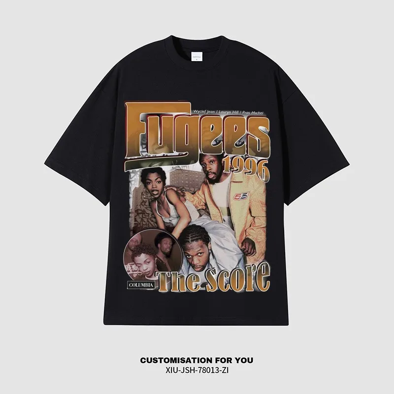 Fugees Hip Hop Band Score Ready or Not Concert Tour 1996 Oversize T-Shirts Fashion Men's Short Sleeve T Shirt Streetwear