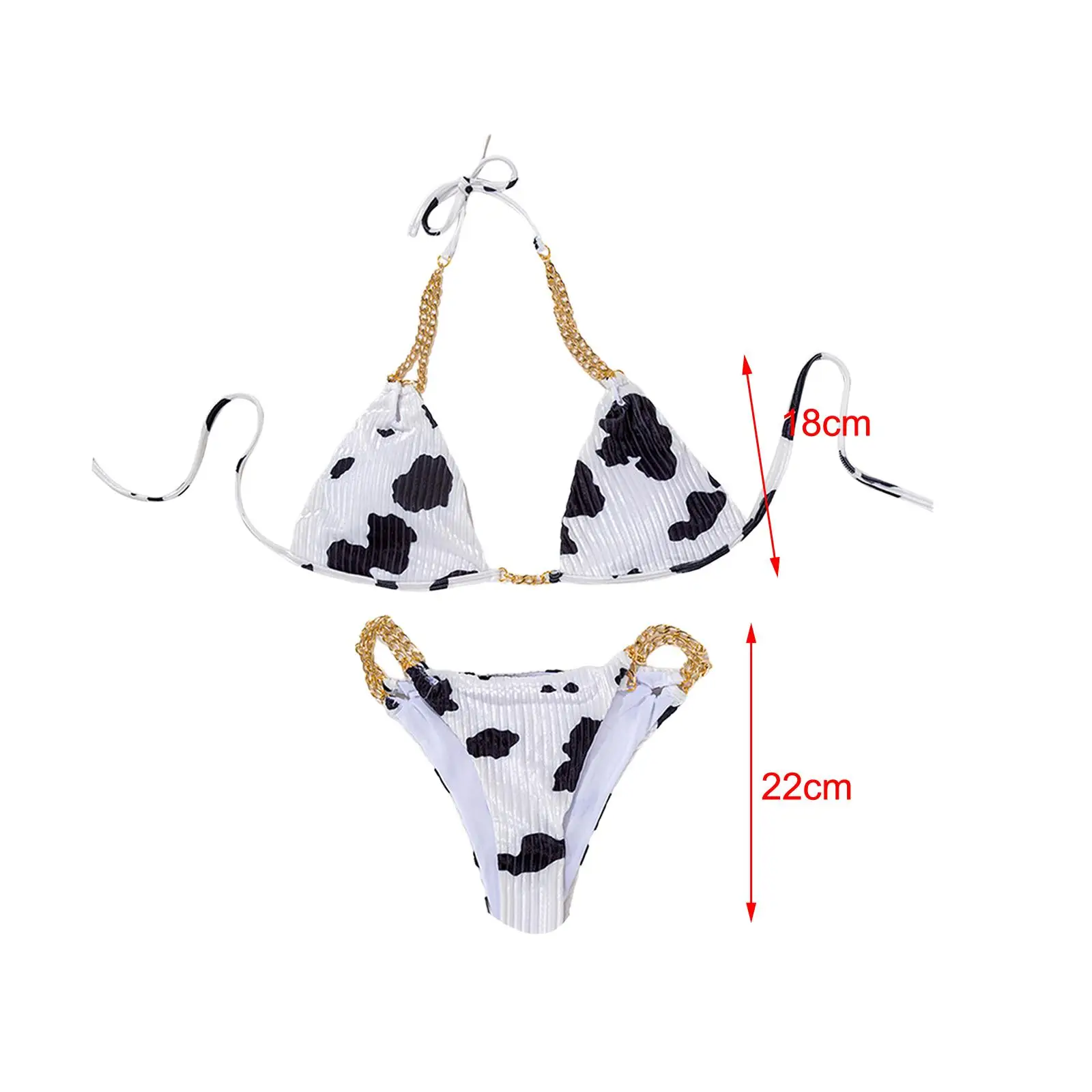 Women Bikini Set Chain Cow Print Tie Padded Cup Swimming Costume Split Thong Bathing Suit for Vacation Beach Ladies Summer Party