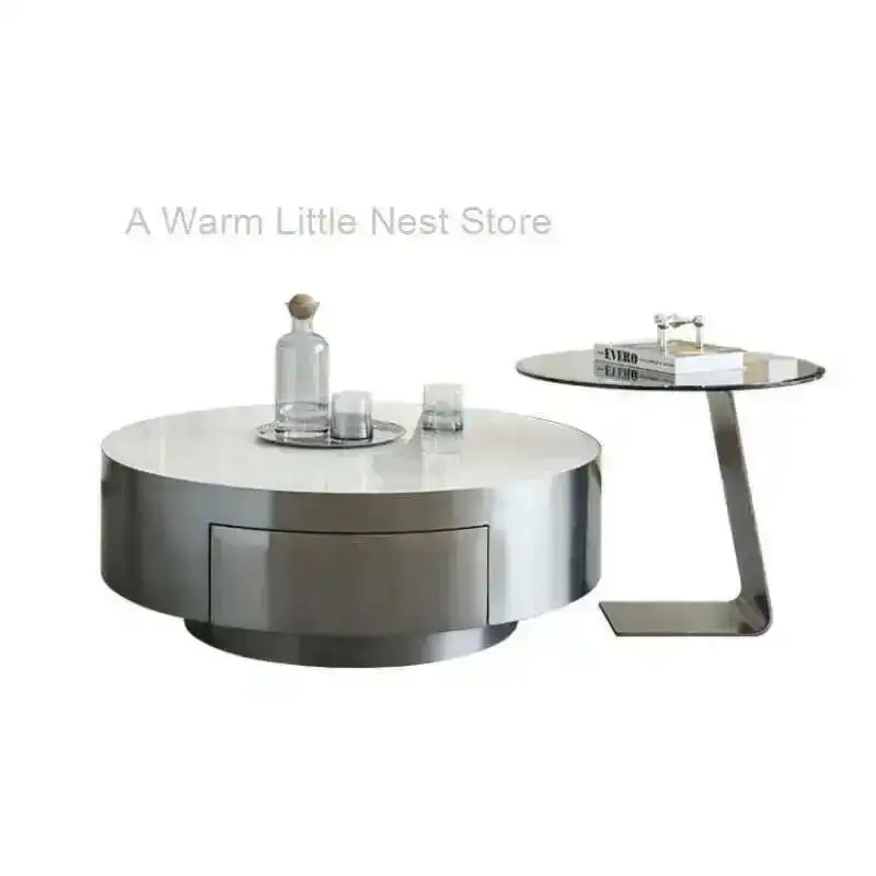

Table Tea Modern Side Minimalist Rock Combination Italian Luxury Stainless Steel Glass Circular Tea Table Service 쇼파 사이드테이블