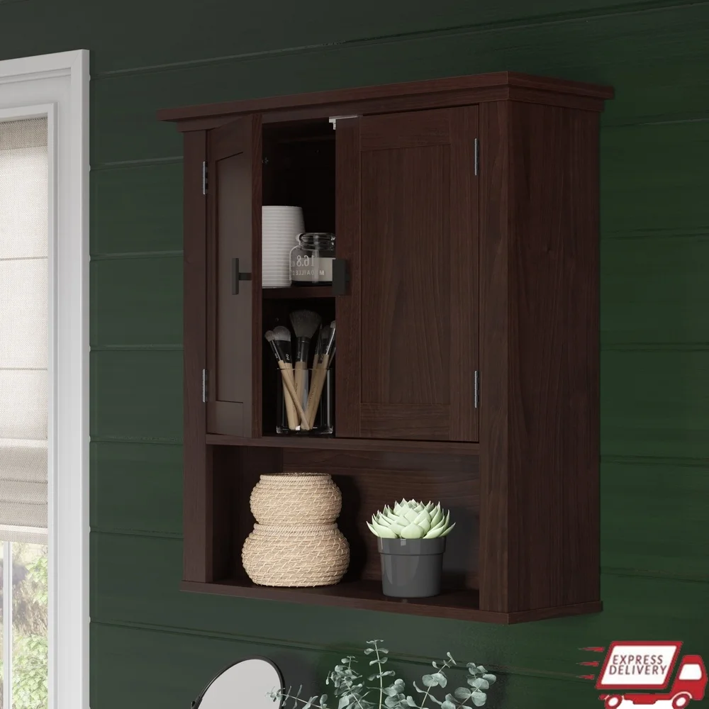 

Wall Mount Bathroom Storage Cabinet Over Toilet Two Door Medicine Cabinet Adjustable Shelf Organizer Towels Toiletries Laundry