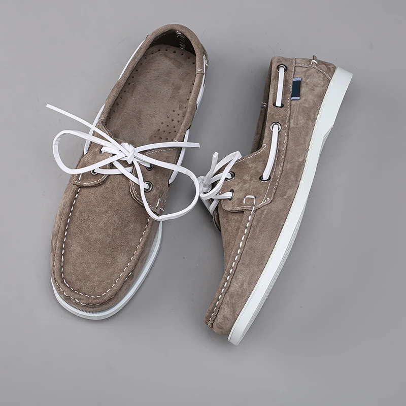 New Men's Casual Shoes Fashion Leather Docksides Boat Shoes British Style Lace Up Men Loafers Men Breathable Handmade Moccasins
