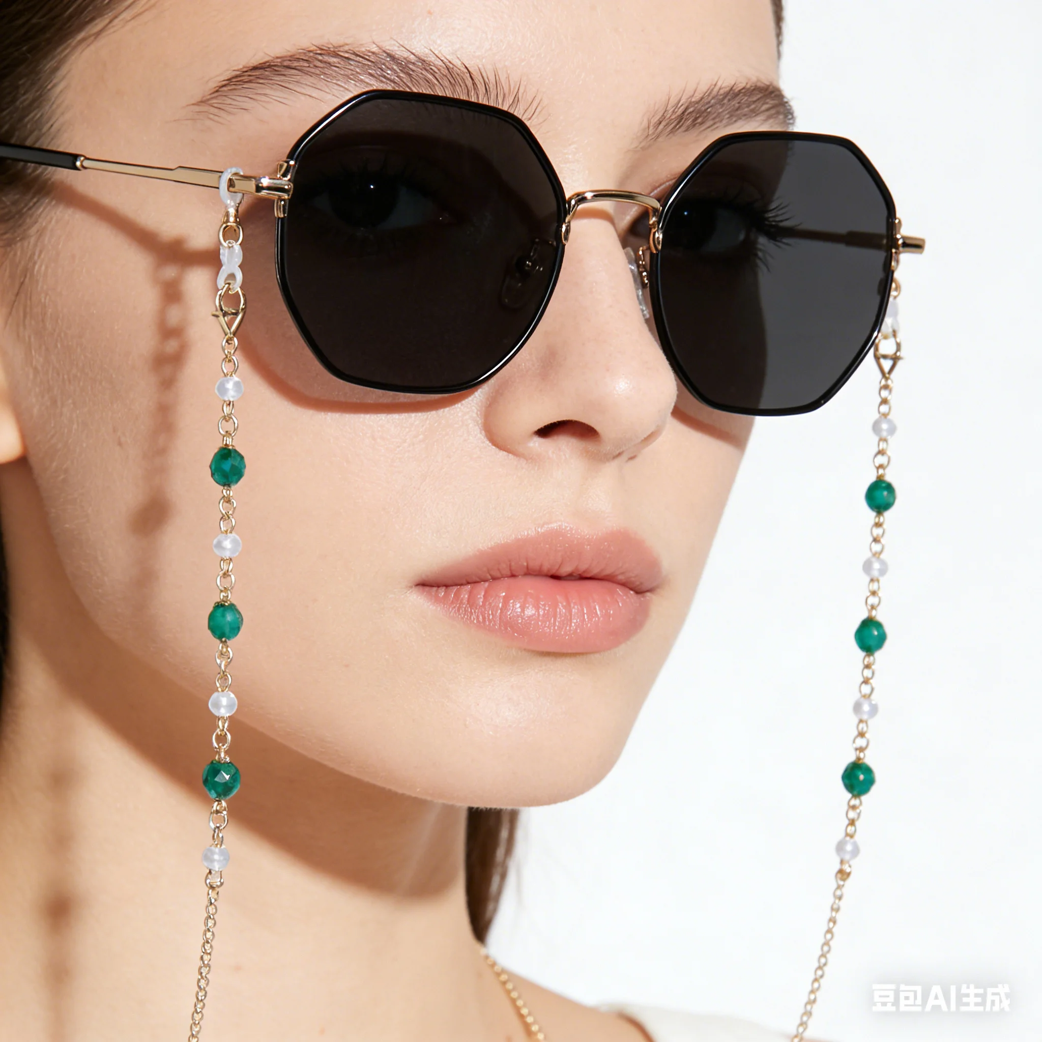Цепочка-для-солнцезащитных-очков-klassnum-Женская-с-жемчугом-зелеными-камнями-металлической-оправой-в-форме-шестигранника-роскошный-ремешок-для-очков-ретро-мода-с-бусинами