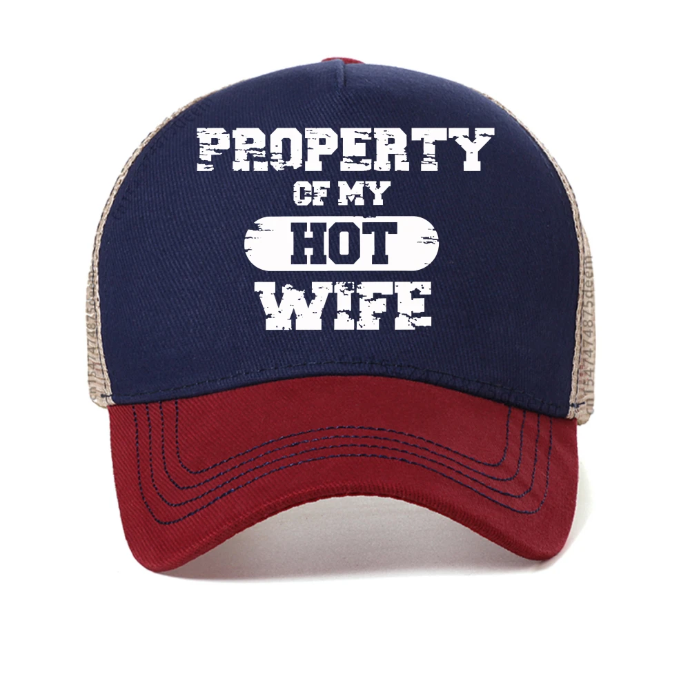 

Property of My Hot Wife letter print baseball cap for Men Summer Fashion mesh Snapback Caps adjustable Breathable sun truck hats