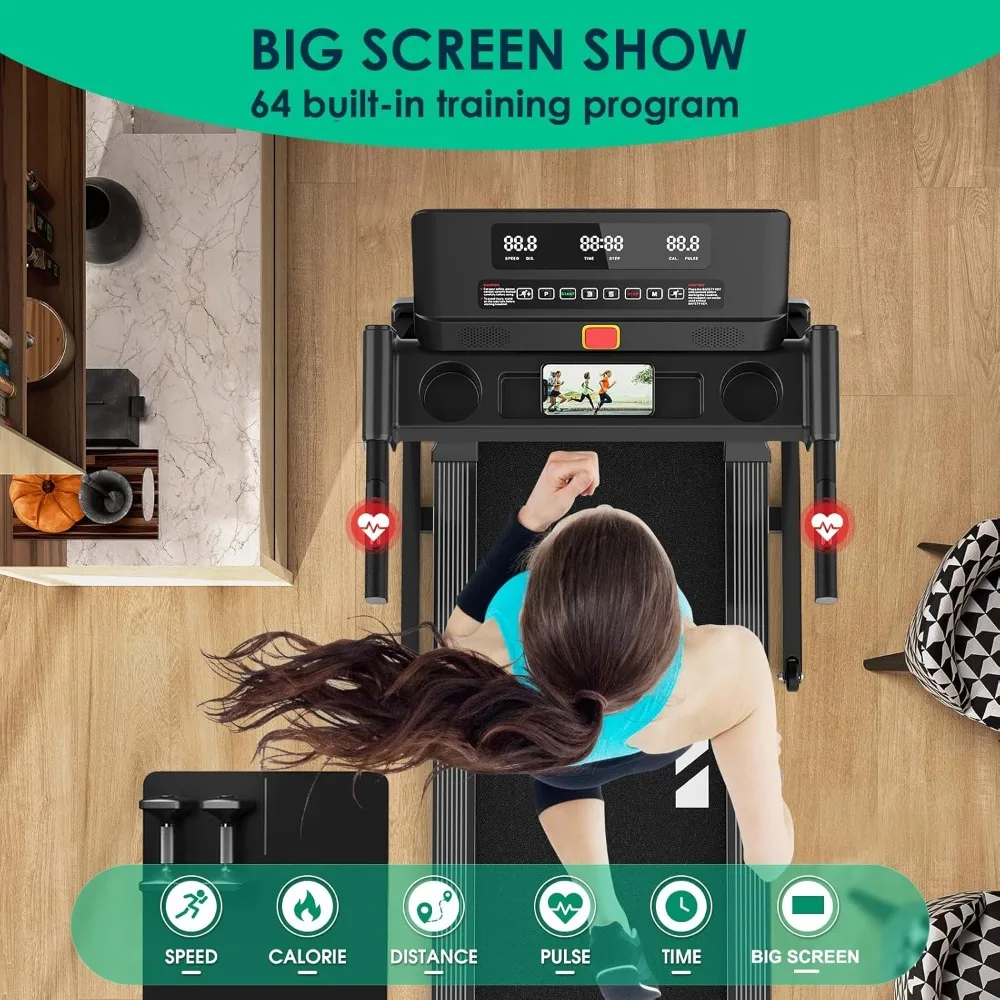 جهاز سير كهربائي كبير بحزام الجري 42 × 16 مع جهاز مراقبة معدل ضربات القلب لسهولة التجميع، معدات اللياقة البدنية المنزلية المثالية