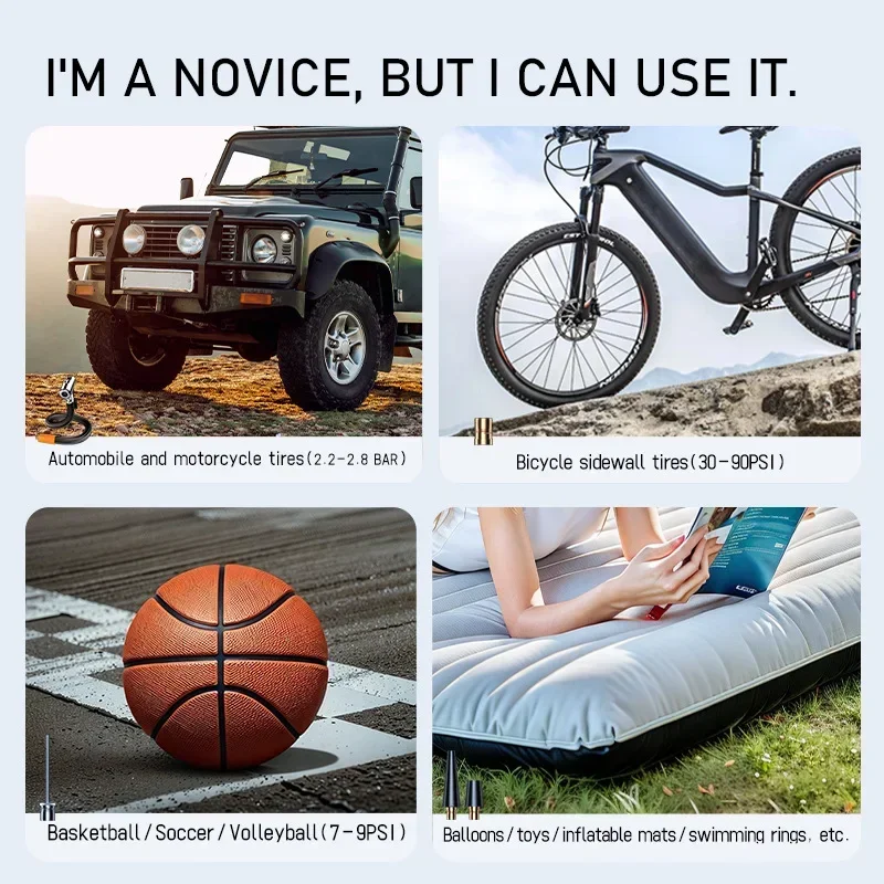 Portable Air Compressor, 150PSI Electric Tire Inflator Rechargeable Wireless Air Pump for Car Tires Bicycle Motorcycle Ball Pump