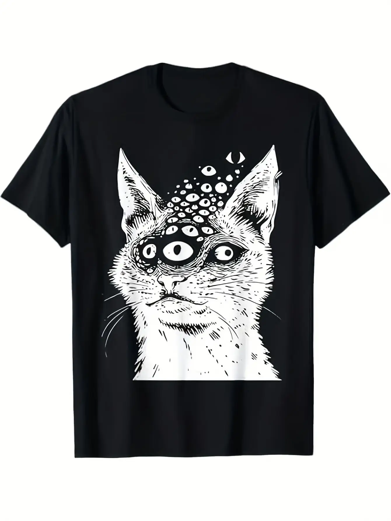 Men'S Trippy Horror Goth Weirdcore Cat Grunge - Vintage-Inspired Graphic Print T-Shirt, Soft Breathable, Regular Fit Crew Neck Short Sleeve, Machine Washable Casual Tee
