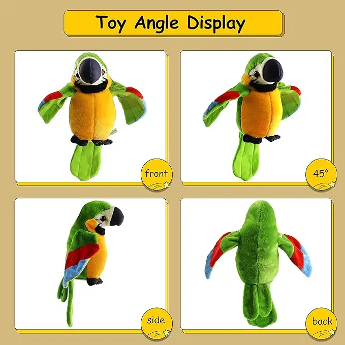 Talking Parrot Plush Pal Repeat What You Say Macaw Stuffed Animal Electronic Record Interactive Animated Bird Shake Wings