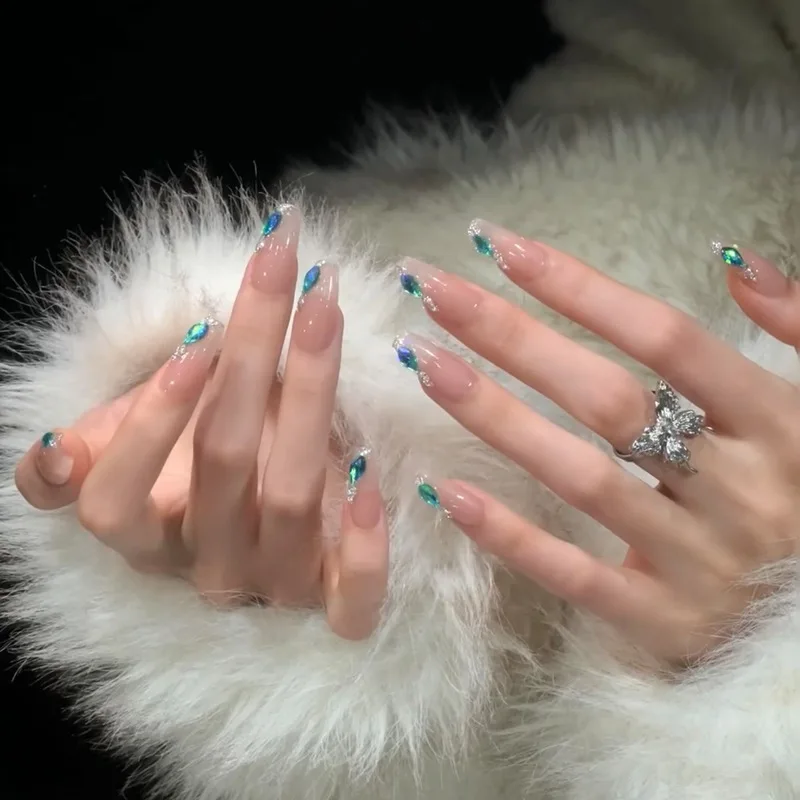 손으로 착용하는 지르콘 조끼, 공작 블루 오로라 다이아몬드 뷰티 누드, 네일 패치, 얼음 통과, 30 개