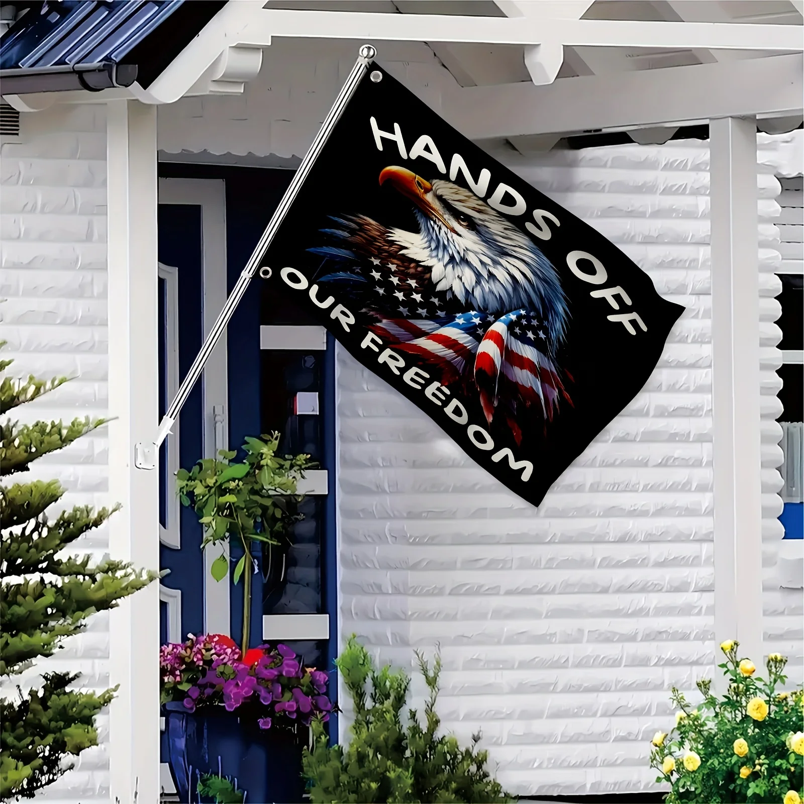 Hands Off Our Freedom Eagle Polyester Flag Durable Indoor Outdoor Banner for Patriotic Americans