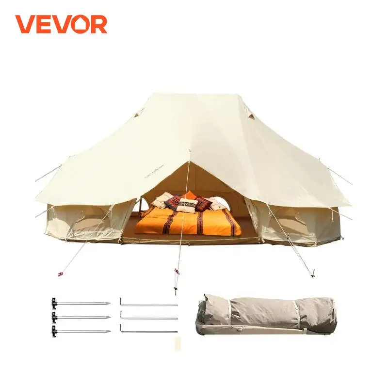 VEVOR 8-12 People Bell Tent Canvas Yurt Tents 19.7x13.1x9.8 ft Canvas Tent Beige For Camping Family Tent Activities Weddings