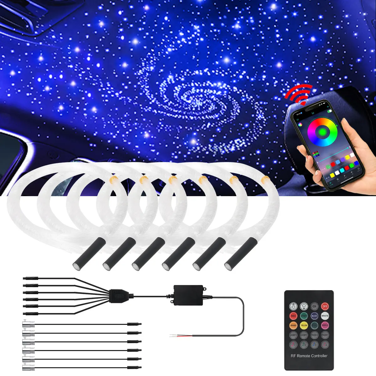 

Car Roof Star Light RGB APP Remote Control Fiber Optic Star Ceiling Light Starry Sky ceiling Interior ambient lightfor Car Home