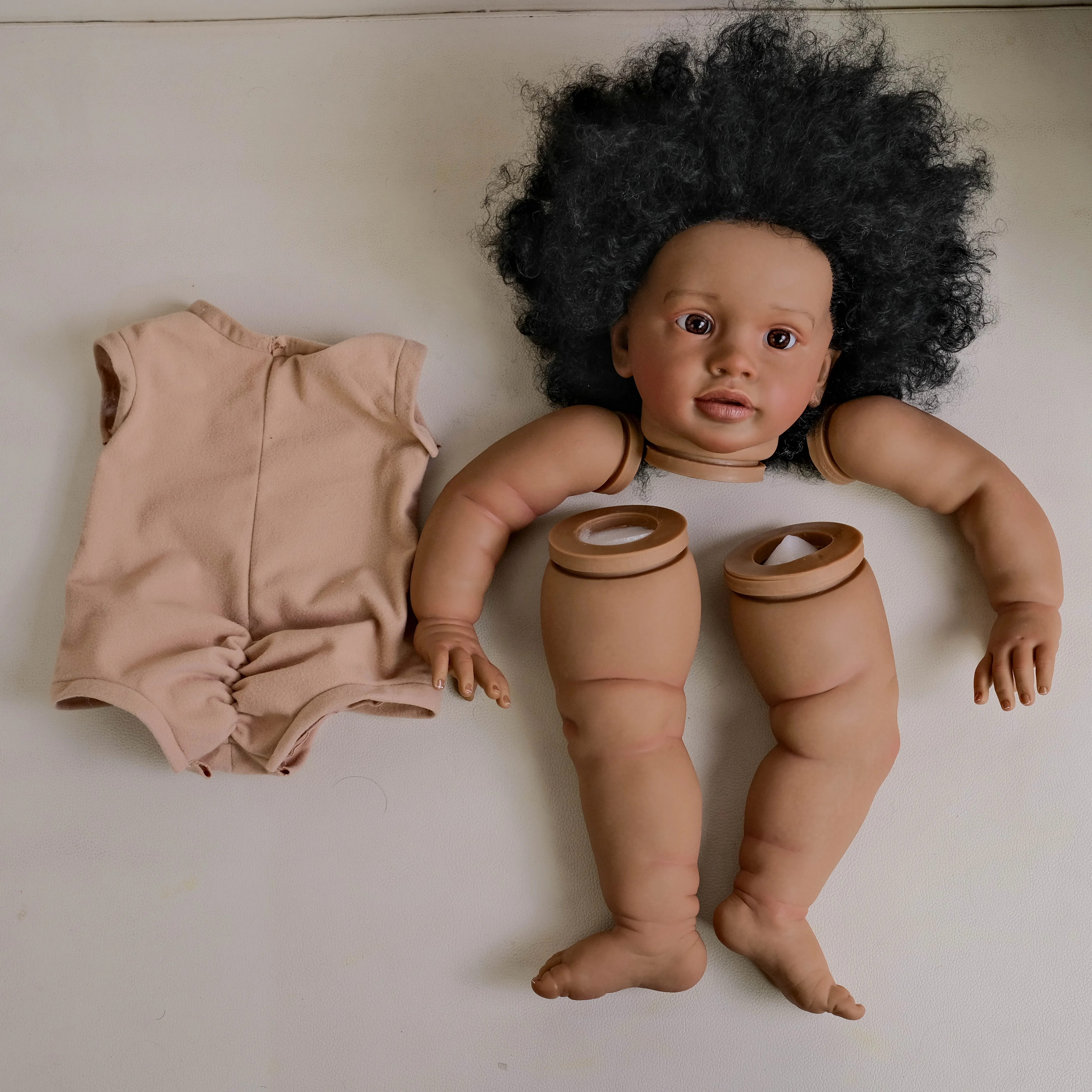 

NPK 26inch Dark Skin Lifelike Finished Doll Size Already Painted Doll Parts with Cloth Body Pippa DIY Toys Gifts for Children