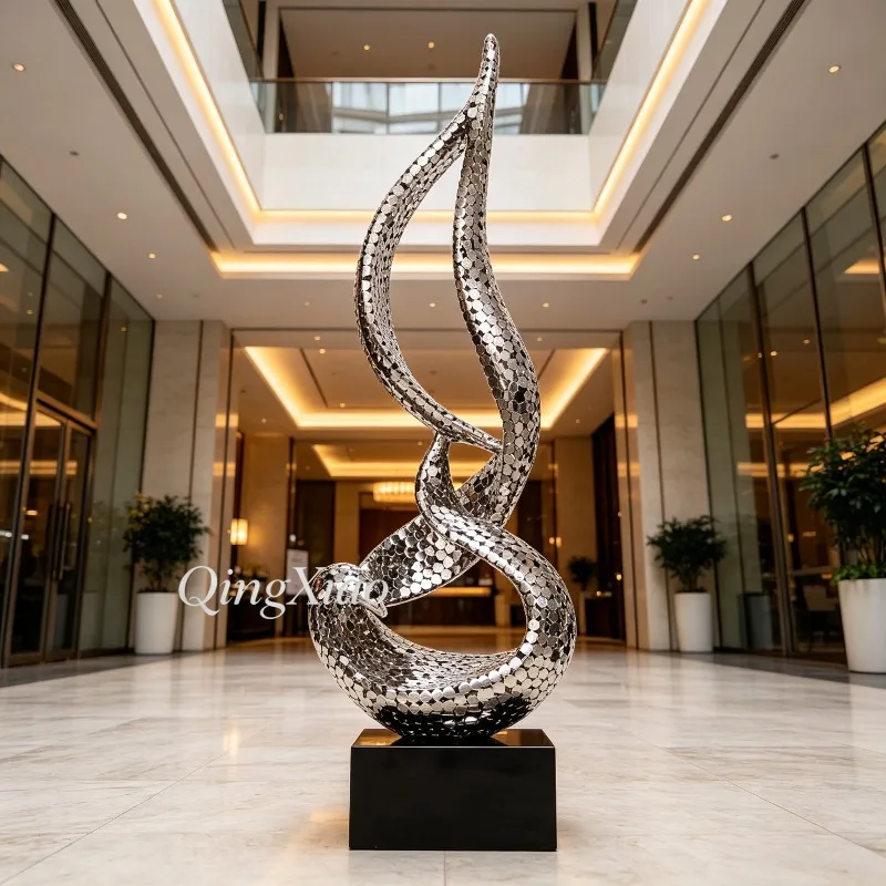 Modern Spliced Disc Twisted Ribbon Stainless Steel Sculpture Custom Polished Floor Statue Hotel Lobby Indoor Public Art Decor