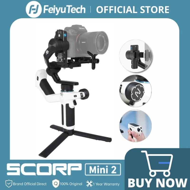 FeiyuTech SCORP Mini 2 for Mirrorless Camera Action Camre Smartphone, 3 Axis Stabilizer for Sony/GoPro/iPhone, AI Tracking