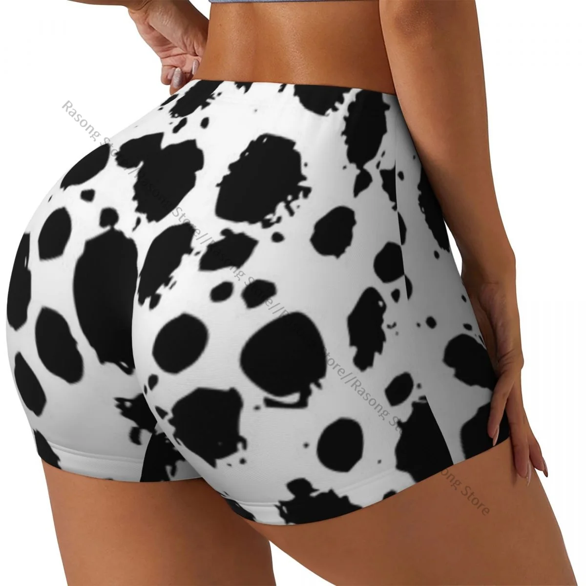 Spandex Yoga Shorts for Women Dalmatian Print Workout Booty Shorts