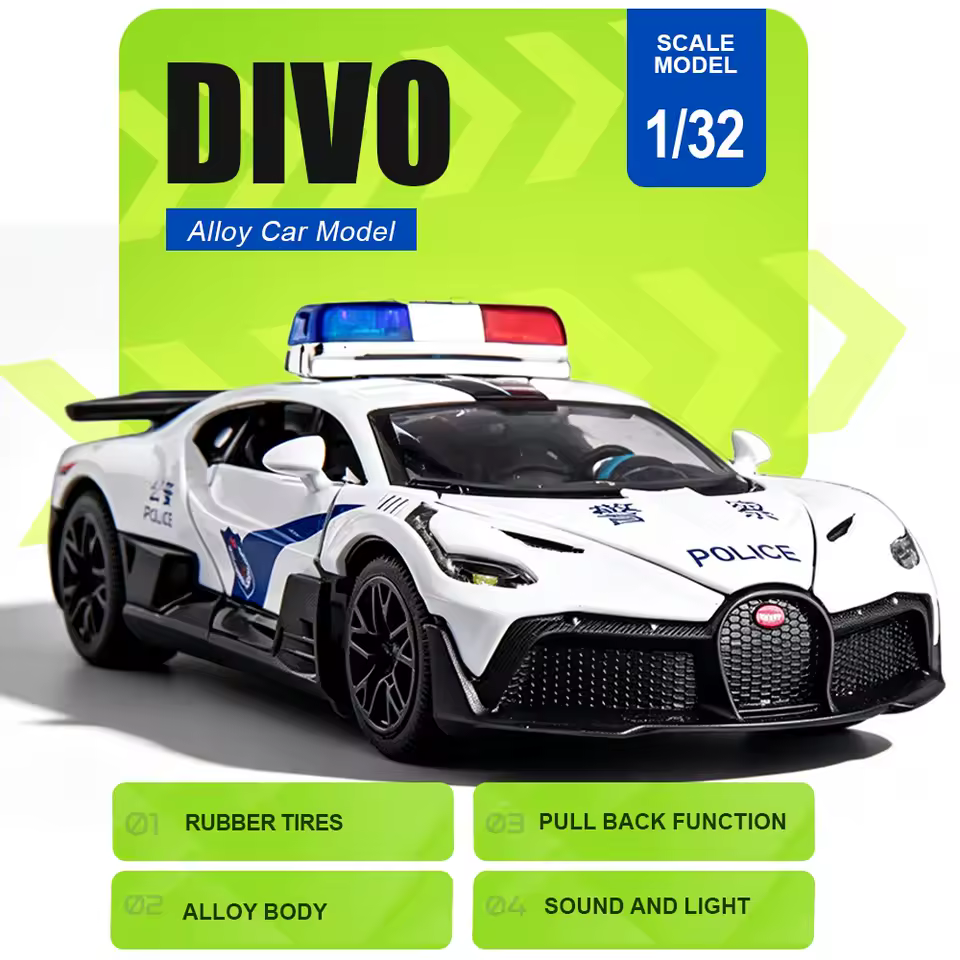 Modelo de Carro DIVO 1:32 — Brinquedo com Som e Luz
