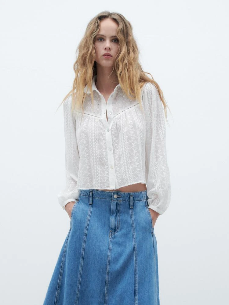 

Весна-лето, новый женский белый длинный све, полый топ с вышивкой, французский топ с пуговицами и пуговицами, тонкий крутой топ