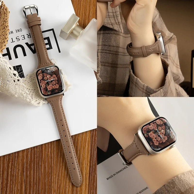 Schlankes Lederarmband für Apple Watch Serie 11 10 9 8 7 SE 6 5 4 Ultra3/2 für iWatch 42 mm 46 mm 38 mm 40 mm 45 mm 49 mm 41 mm 44 mm