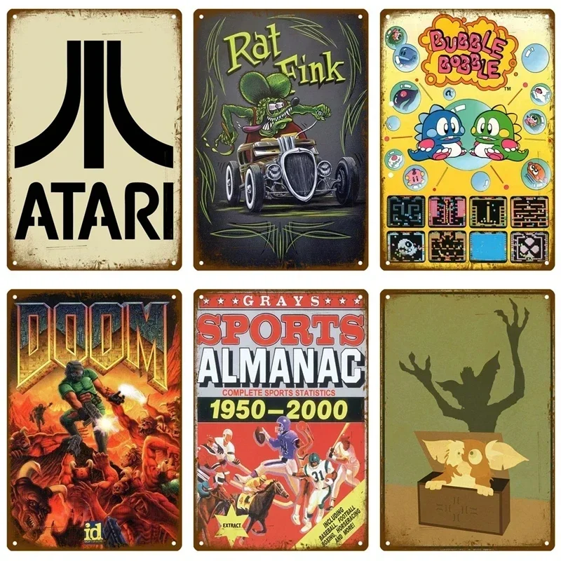 خمر تين تسجيل مضحك ألعاب في العمل علامات معدنية للمنزل نادي لعبة غرفة رجل الكهف الرجعية جدار ديكور