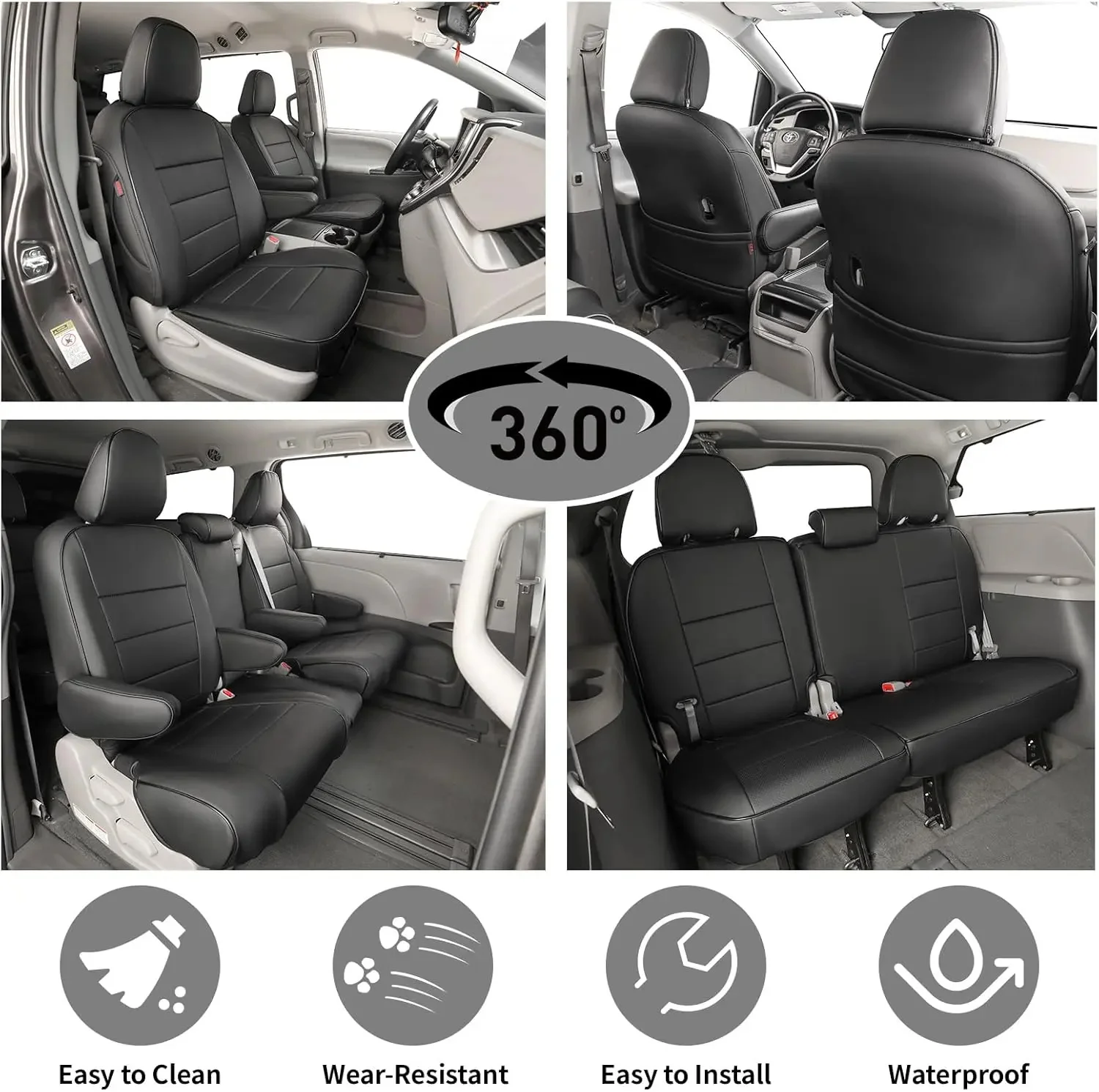 EKR Custom Fit Car Seat Covers for Toyota Sienna 2011-2026 SE/LE/XLE/Limited 8 Seats  2nd Row 4/2/4 Split & 7 seat 2nd Row Captian Chair Waterproof Full Set Seat Protector Seat Covers
