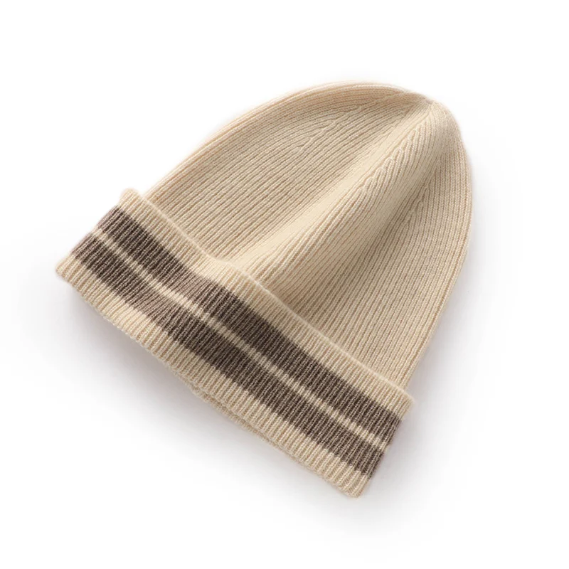 MERRILAMB 2023 New Cashmere Winter Hat for Women Outdoor Fashion Warm Striped Knitted Cap Female Winter Beanies Hats Lady Caps