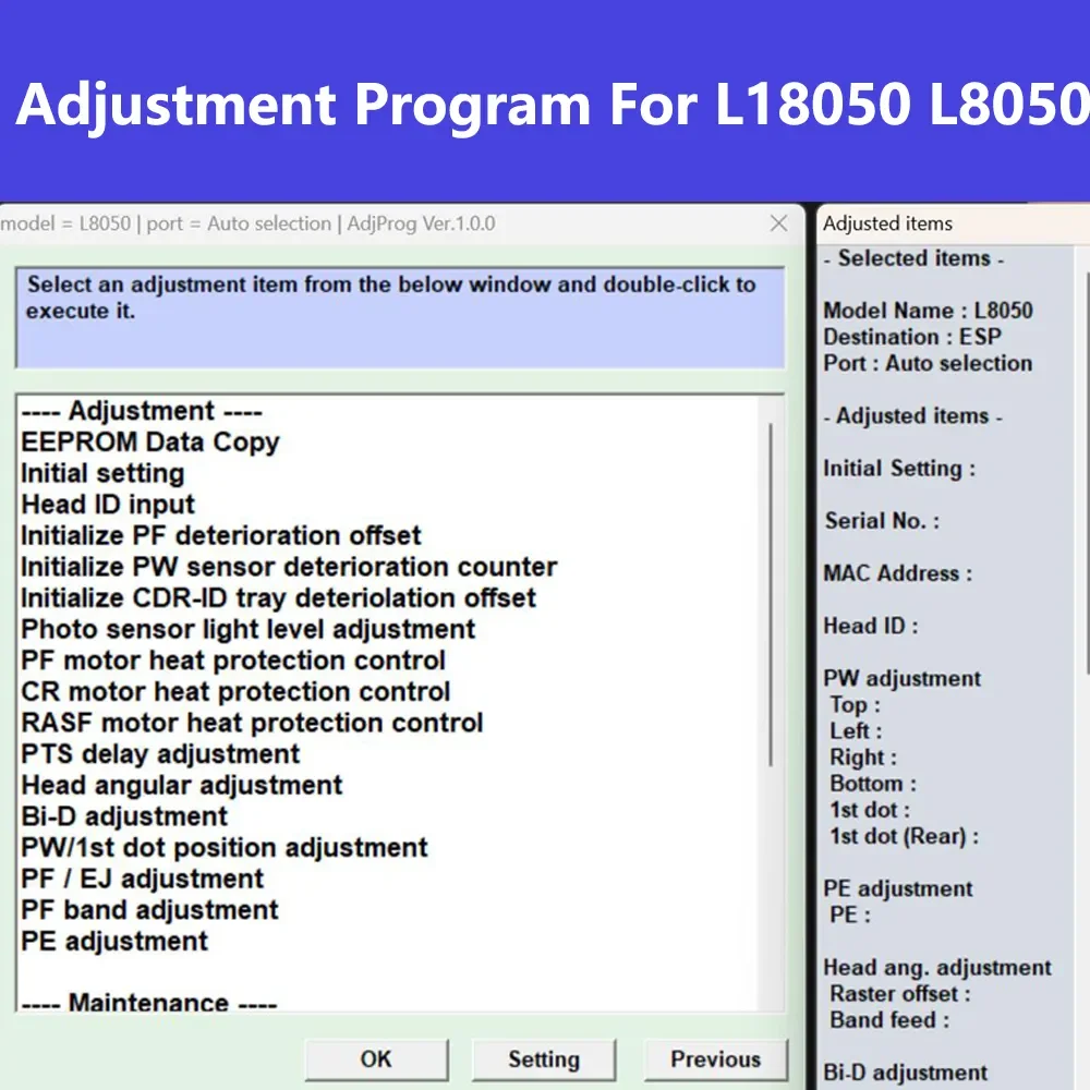 Imagem -04 - Programa de Código de Software V1.0.0 Adjprog Impressora de Ajuste para Técnico Epson Ecotank L8050 L18050 L18058 L8058 L8050 L18050