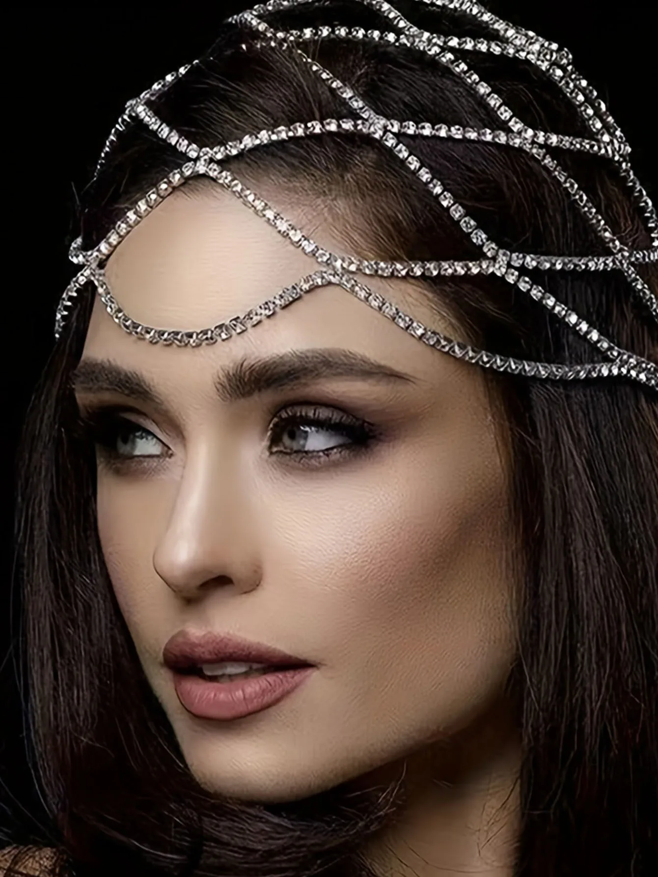 Bride Wedding Rhinestone Accessories Tassel Mesh Headband Hair Hoop Performance Show Jewelry Hairband