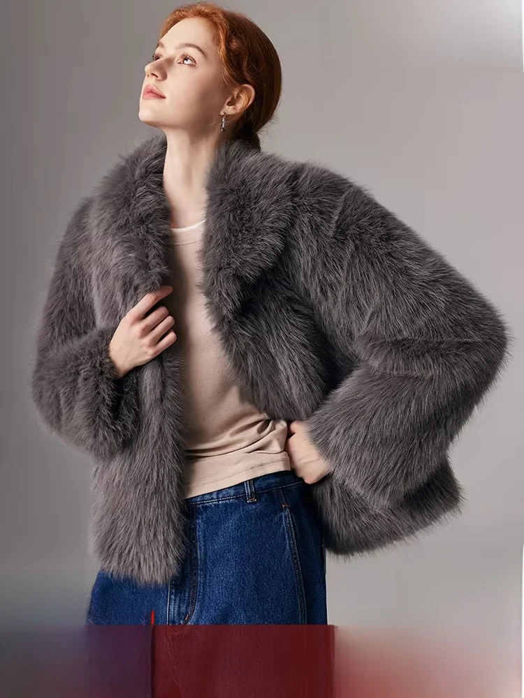 

Корейское женское меховое пальто с воротником-стойкой, зимнее новое модное длинное пальто из натуральной кожи и меха, свободный крой, для поездок на работу Sle