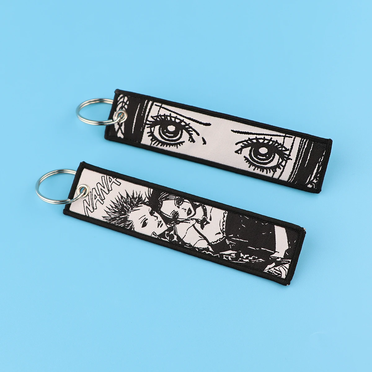 NANA Anime Eye Keychain for Motorcycles and Cars Backpack Manga Key Tag Cartoon Embroidery Key Fobs Bag Keyring Chaveiro Jewelry