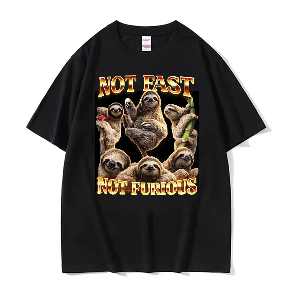 Funny Sloth Not Fast Not Furious Meme Graphic T Shirt Women Humor Vintage T Shirt Short Sleeve Oversized T-shirt Streetwear