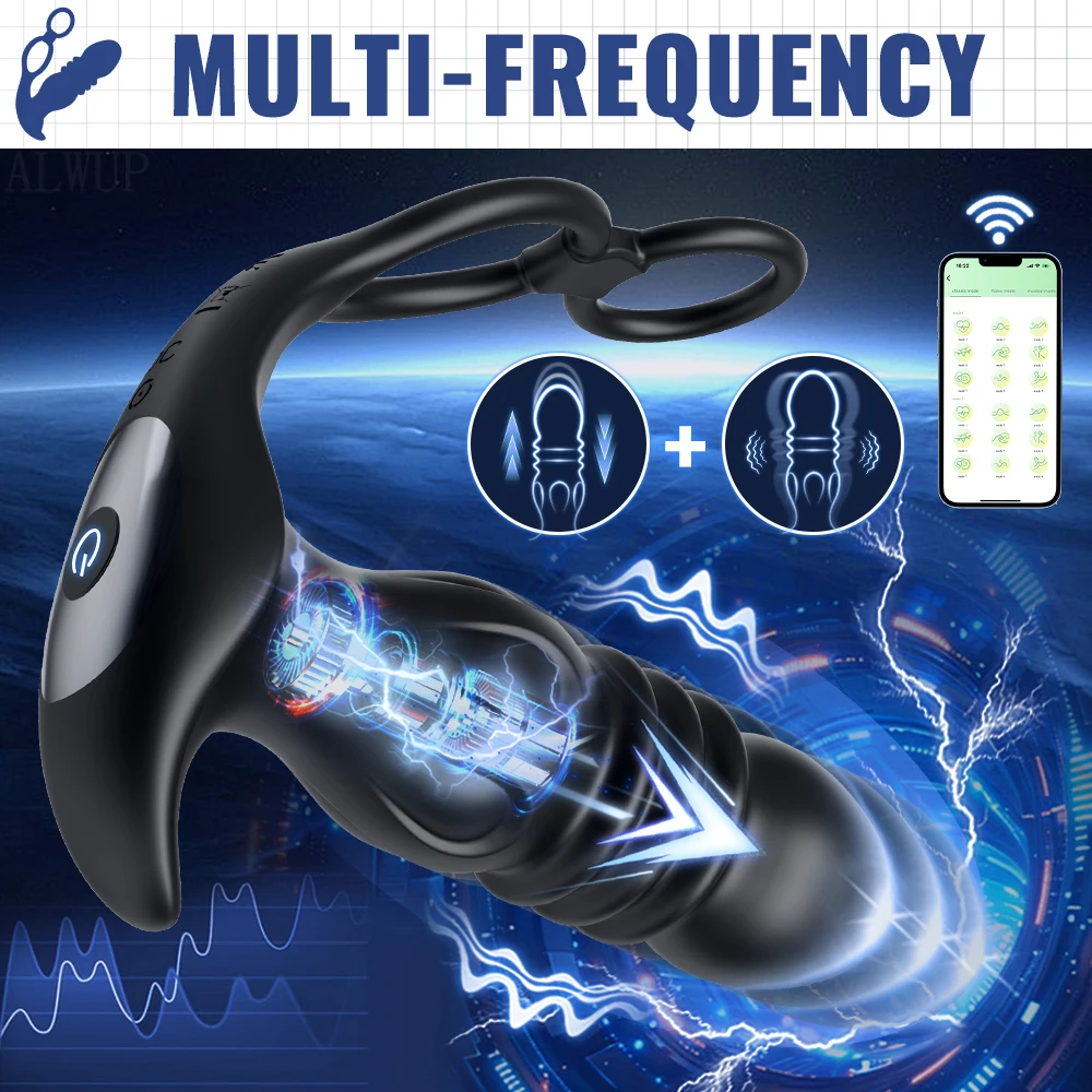 APP التحكم التوجه المكونات الشرج هزاز تلسكوبي بعقب المكونات الذكور جهاز تدليك للبروستاتا لعبة الجنس الكبار للرجال مع حلقات القضيب #3