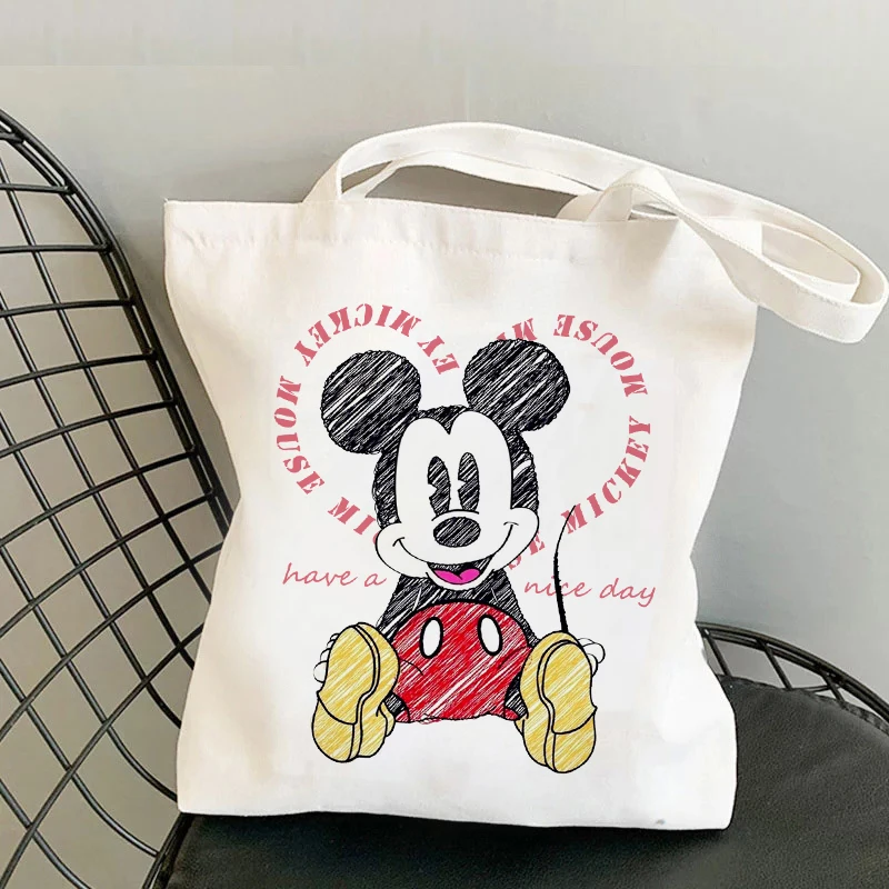 Bolso de hombro de Mickey Mouse para mujer, bolsa de mano Kawaii con estampado de dibujos animados de Disney, bolsos de lona a la moda, bolsos de