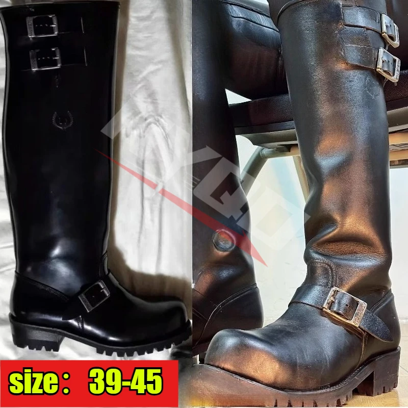 

Retro Men Motorcycle Long Chelsae Boots Knee High New Riding Knight Boots Versatile Engineer Boots Buckle Strap motorcycle shoes