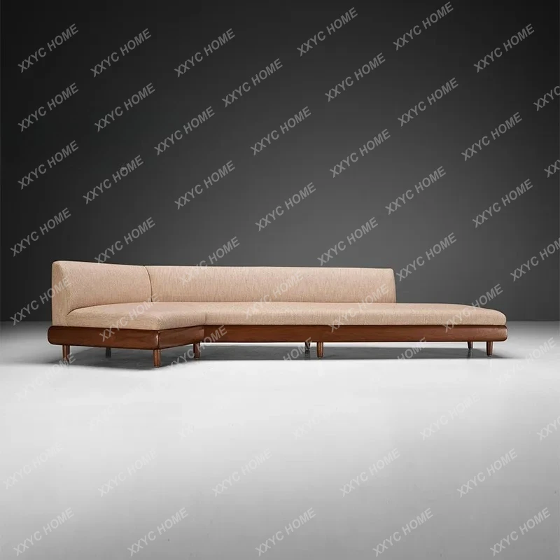 

New Chinese-style simple wind solid wood sofa home living room large flat-layer fabric corner sofa