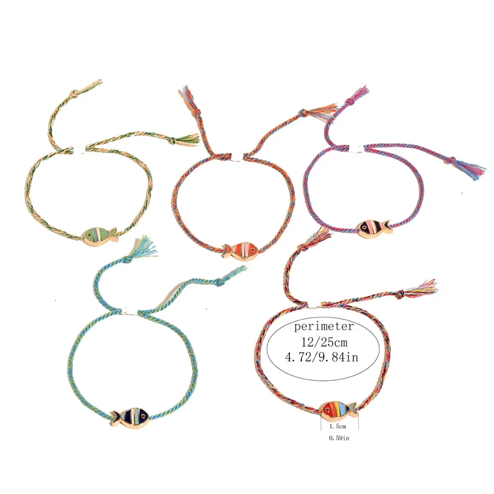 Cartoon Cute Adjustable Braided Colored Rope Drip Glaze Little Fish Pendant Bracelet for Women Friends Jewelry Accessories Gifts