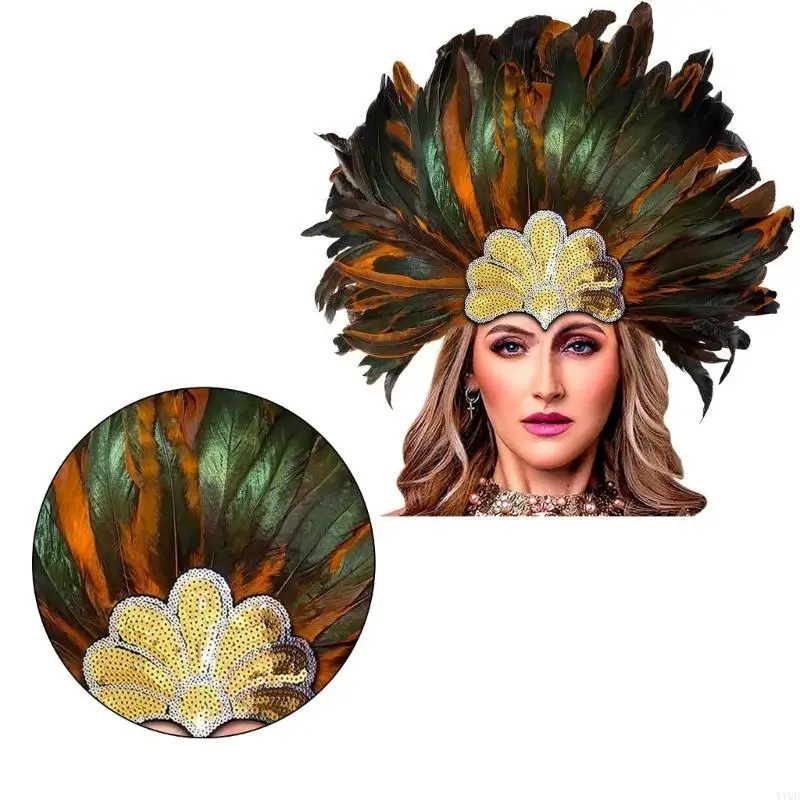 Cerchietto per capelli per feste per banchetti, fascia per capelli con piume indiane, per ragazze etniche, per Halloween