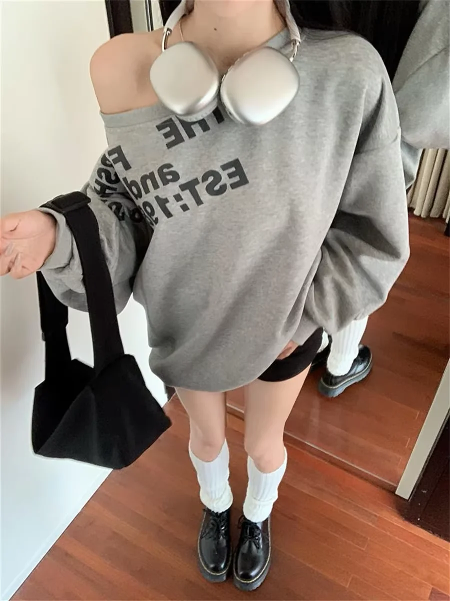 Y2K Fashion 2025 Women's Sexy Oversized T-Shirt - Long Sleeve Streetwear Print  Fall Winter Korean Style Top