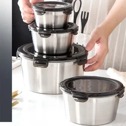 304 Stainless Steel Bento Lunch Box with Lid Food Containers Fresh-keeping Box Home Leak-Proof Storage Box 1100ml 2200ml 600ml