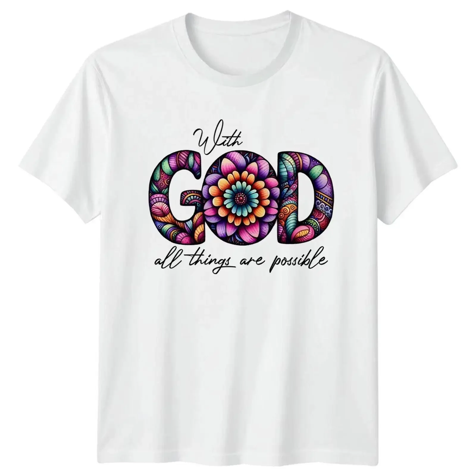 With God All Things Are Possible Floral Christian Faith T Shirt vintage Washed Top For Everyday Wear designer clothes Stretched
