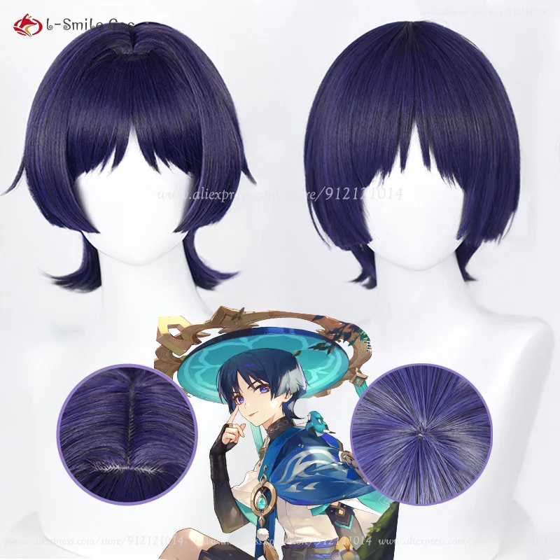  Scaramouche Cosplay Wig Short Wanderer Wigs Heat Resistant Party Balladeer Kunikuzushi Kabukimono Wig + Wig Cap