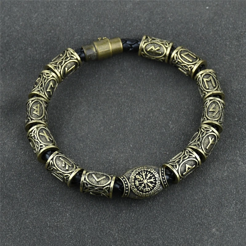 Cuentas de runas vikingas para hombre y mujer, brazalete de decoración con abalorios, joyería artesanal