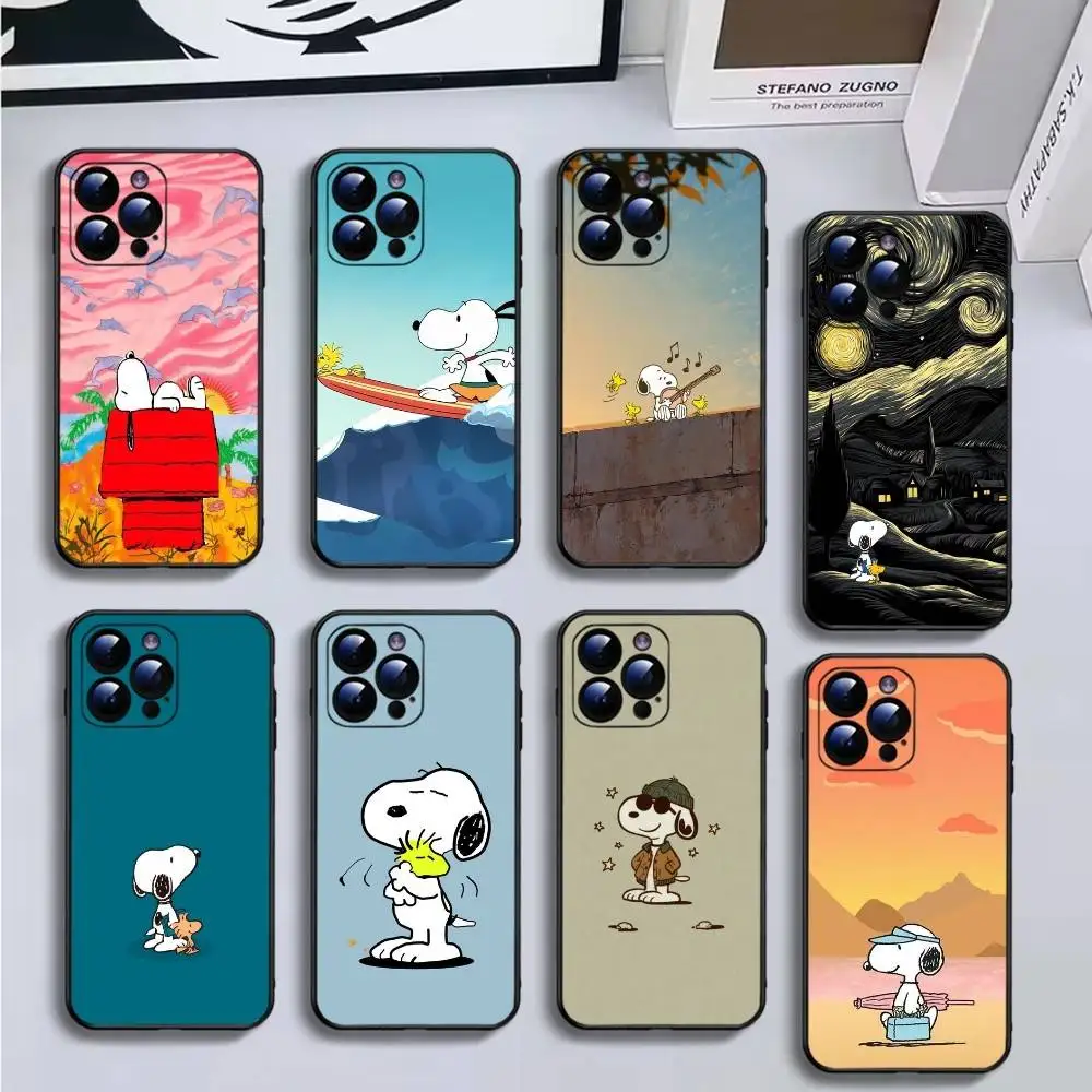 

Cartoon s-snoopys-Dog Phone Case For iPhone16,15,14,13,12,11 Plus,Pro Max,XS,X,XR,SE,Mini,8,7,Soft Black Cover