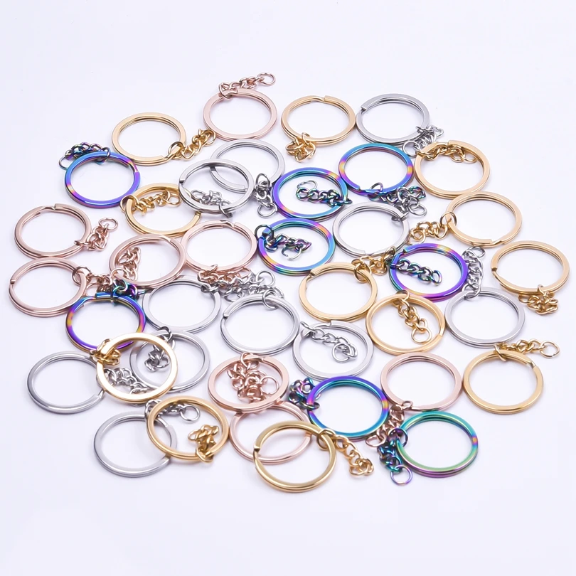 100% Stainless Steel Keychain Accessories DIY Key Rings Rainbow/Silver/Gold Color Key Chains For Jewelry Making Supplies Keyring