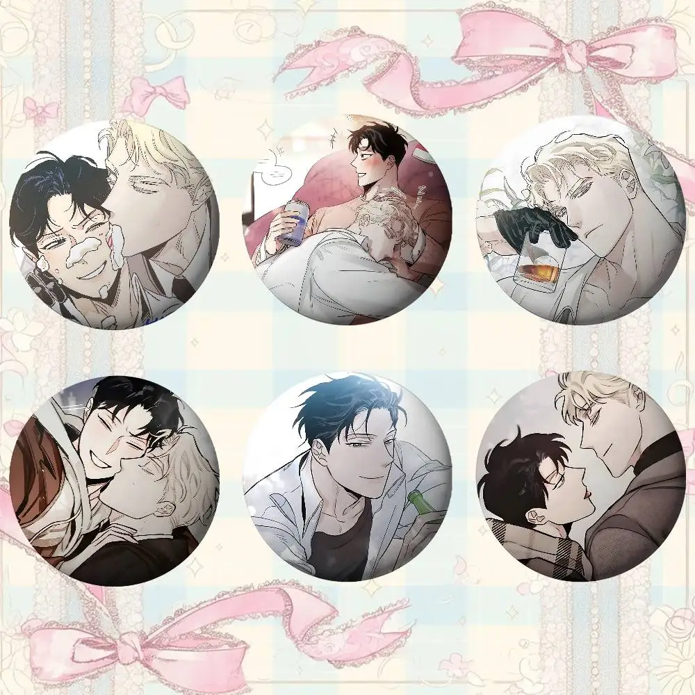 Korean BL Manhwa Roses And Champagne Brooches Stylish Ornament Pins Exquisite Round Badge Bag Accessories Jewelry Gifts