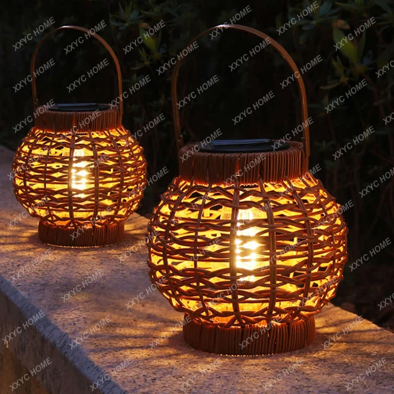 

Garden Lamp Retro Terrace Garden Lawn Imitation Rattan Rattan Floor-Standing Portable Lamp Outdoor Atmosphere Woven Decoration