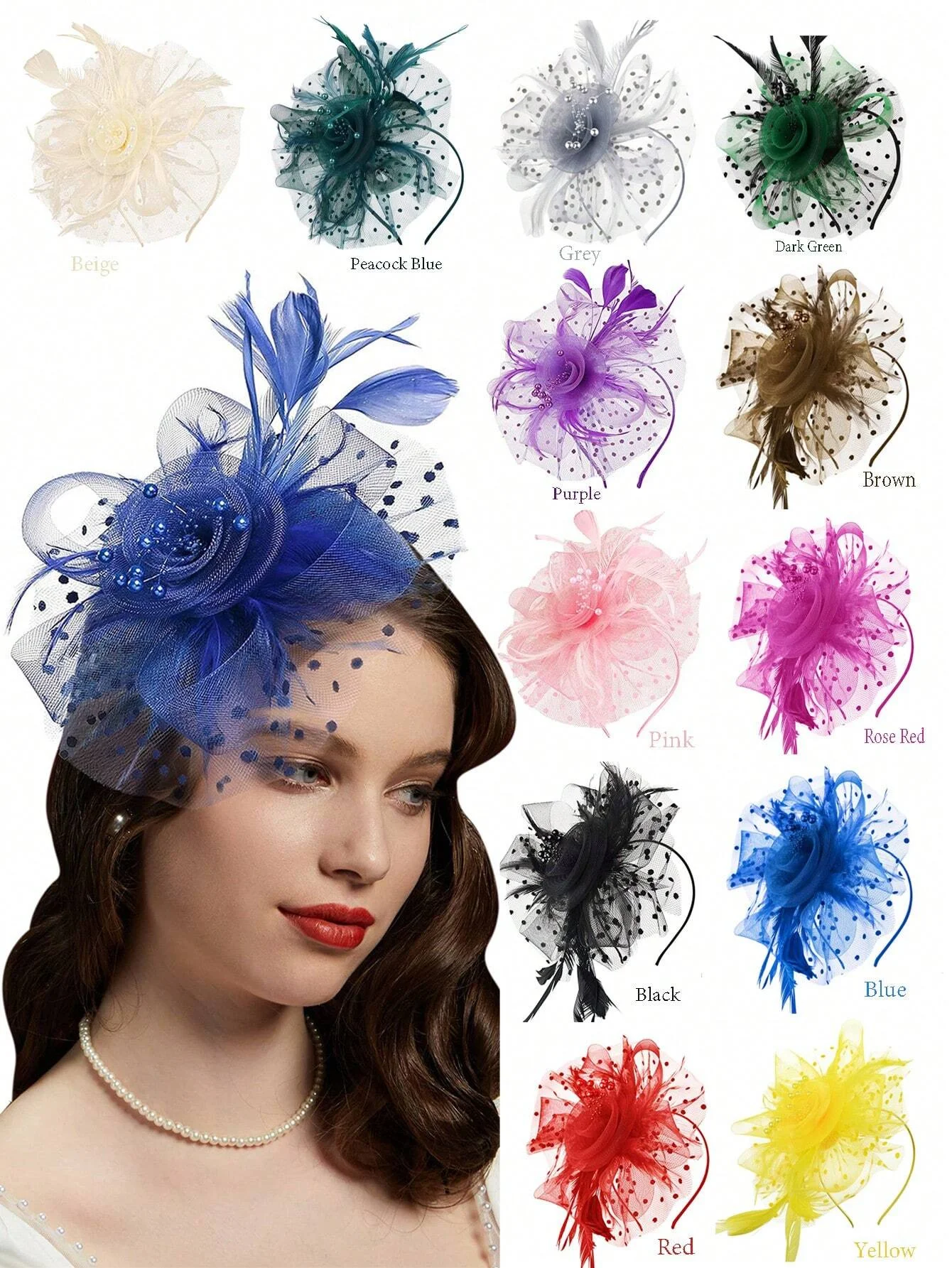 1pc Fascinators Hats For Women, Garden Tea Party Hats Bulk Vintage Kentucky Hats Multipack Derby Wedding Flower Cocktail Mesh