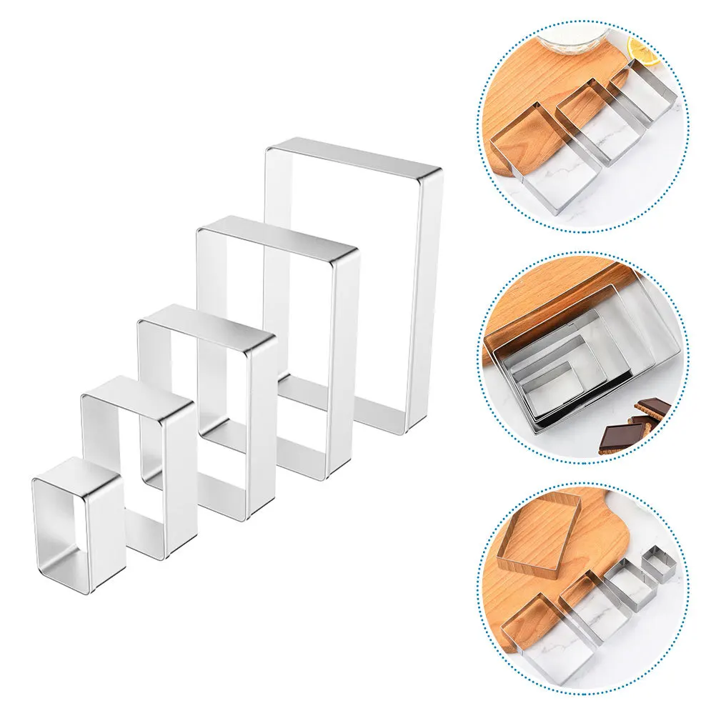 

5pcs Stainless Steel Rectangle Cookie Cutter Set Baking Tools For Cookies Cakes Fondant Pastry Dough Mold Mousse Ring Cake