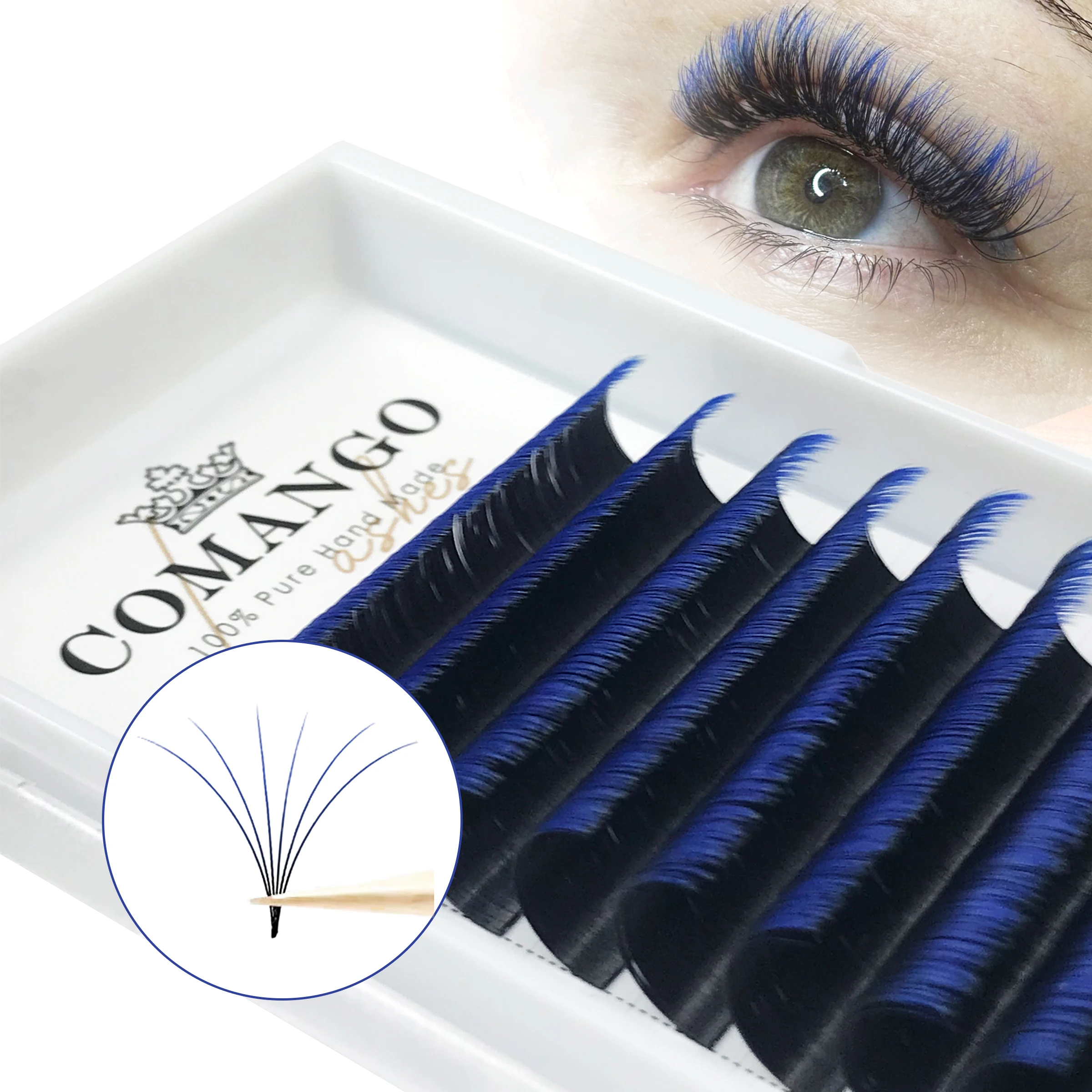 CoMango Easy Fanning gradiente rojo verde azul púrpura extensión de pestañas Ombre ojo falso pestañas de colores herramienta de maquillaje