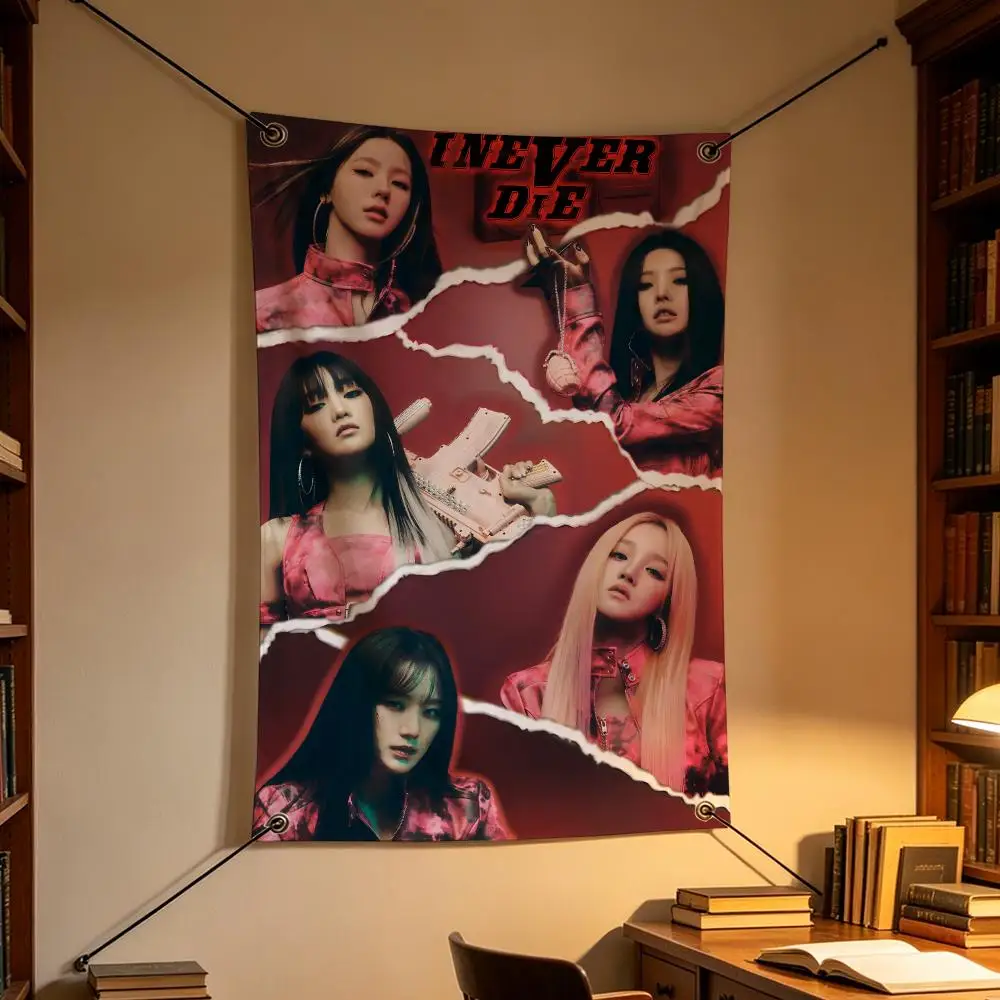 Kpop i-dle Girl Group NEVERLAND Fan Flags Personalized Flag Room Dorm Camping Picnic Garage Bar Indoor Outdoor Wall Decor